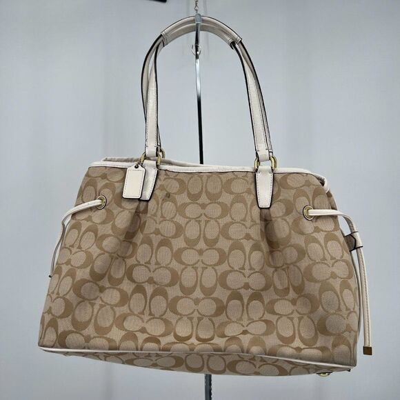 Coach Signature Stripe Brown Drawstring Shoulder Handbag Satchel F28501 - Picture 5 of 11